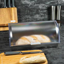 Kinghoff KH 3203 Bread Box, 39.5 x 28 x 18.5 cm, Stainless Steel, Semi-transparent Lid, White/Gray