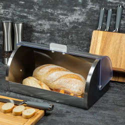 Cutie pentru paine Kinghoff KH 3203, 39.5x28x18.5 cm, Otel, Capac semi-transparent, Alb/Gri