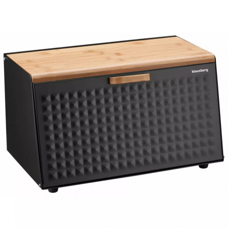 Cutie pentru paine Klausberg KB 7467, 35.5 cm, Otel, Bambus, Capac superior si frontal, Negru/Maro