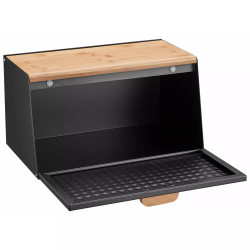 Cutie pentru paine Klausberg KB 7467, 35.5 cm, Otel, Bambus, Capac superior si frontal, Negru/Maro