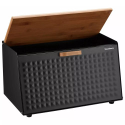 Cutie pentru paine Klausberg KB 7467, 35.5 cm, Otel, Bambus, Capac superior si frontal, Negru/Maro