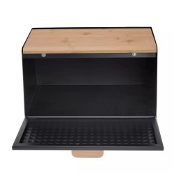 Cutie pentru paine Klausberg KB 7467, 35.5 cm, Otel, Bambus, Capac superior si frontal, Negru/Maro