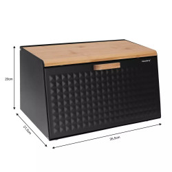 Cutie pentru paine Klausberg KB 7467, 35.5 cm, Otel, Bambus, Capac superior si frontal, Negru/Maro
