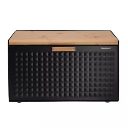 Cutie pentru paine Klausberg KB 7467, 35.5 cm, Otel, Bambus, Capac superior si frontal, Negru/Maro