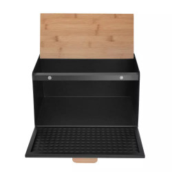 Cutie pentru paine Klausberg KB 7467, 35.5 cm, Otel, Bambus, Capac superior si frontal, Negru/Maro