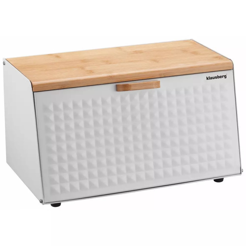 Klausberg KB 7468 Bread Box, 35.5 cm, Stainless Steel, Bamboo, Top and Front Lids, White