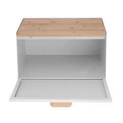 Klausberg KB 7468 Bread Box, 35.5 cm, Stainless Steel, Bamboo, Top and Front Lids, White