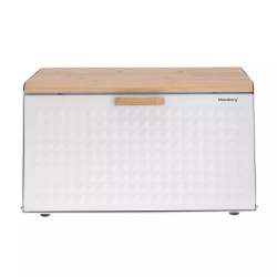 Klausberg KB 7468 Bread Box, 35.5 cm, Stainless Steel, Bamboo, Top and Front Lids, White