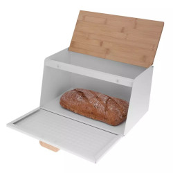 Klausberg KB 7468 Bread Box, 35.5 cm, Stainless Steel, Bamboo, Top and Front Lids, White
