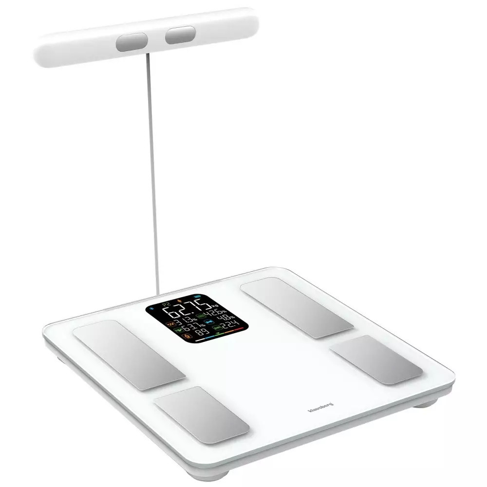 Кантар - анализатор Klausberg KB 7857, До 180 кг, Bluetooth, Android/iOS, LCD дисплей, 14 телесни стойности, Бял
