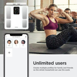 Електронна везна за баня Klausberg KB 7857, До 180 кг, Bluetooth, Android/iOS, LCD дисплей, Индикатор за грешки и батерия, 14 функции, Бял