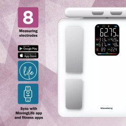 Klausberg KB 7857, Μέχρι 180 κιλά, Bluetooth, Android/iOS, οθόνη LCD, 14 τιμές σώματος, Λευκό