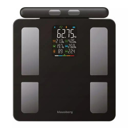 Кантар - анализатор Klausberg KB 7856, До 180 кг, Bluetooth, Android/iOS, LCD дисплей, 14 телесни стойности, Черен