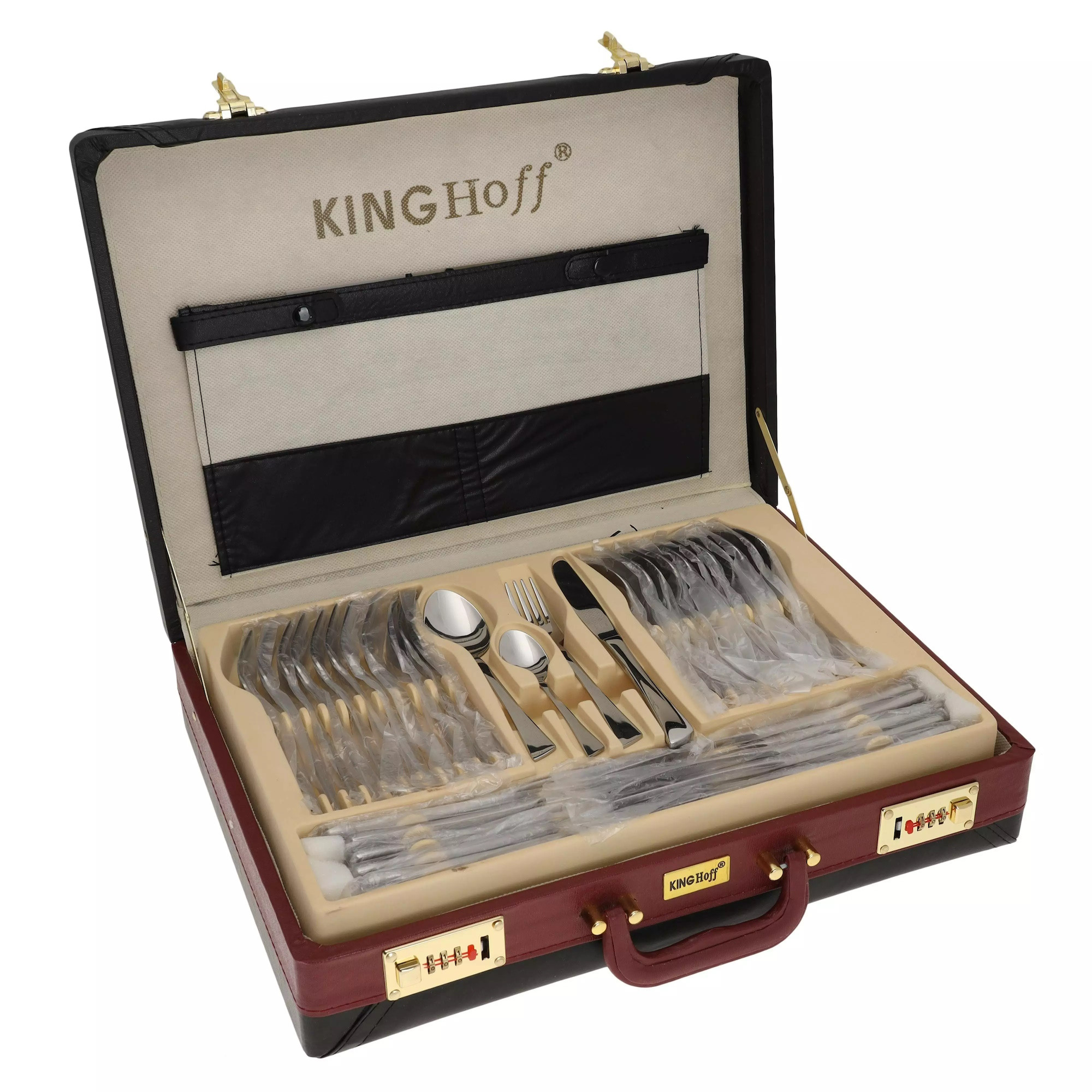 Комплект прибори за хранене Kinghoff KH 3520, 72 части, За 12 човека, Куфар, Неръждаема стомана, Сребрист