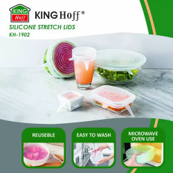 Σετ 6 καπακιών σιλικόνης Kinghoff KH 1902, -40 έως 230°C, Στεγανή και αεροστεγής εφαρμογή, Επαναχρησιμοποιήσιμο, Γενικής χρήσης, Διαφανές