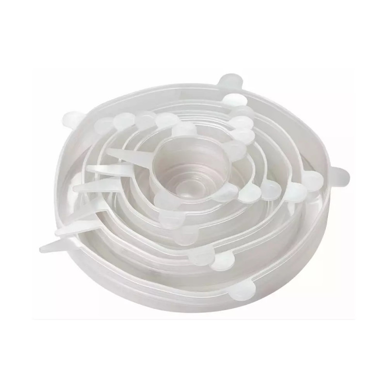 Set of 6 Kinghoff KH 1902 silicone lids, -40 to 230°C, tight and airtight seal, reusable, universal, transparent