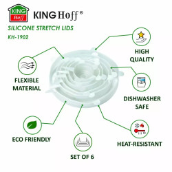 Set 6 capace din silicon Kinghoff KH 1902, -40 pana la 230°C, Etanse, Reutilizabile, Universale, Transparent