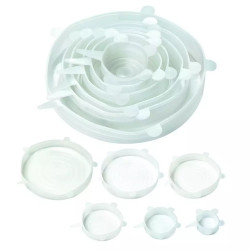 Set of 6 Kinghoff KH 1902 silicone lids, -40 to 230°C, tight and airtight seal, reusable, universal, transparent