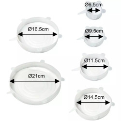 Set 6 capace din silicon Kinghoff KH 1902, -40 pana la 230°C, Etanse, Reutilizabile, Universale, Transparent