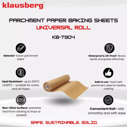 Hartie de copt Klausberg KB 7904, Rola 50 m, 38 cm, -40 pana la 230°C, Utilizare universala, Neaderent, Maro