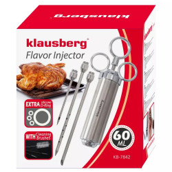 Seringa pentru marinat carne Klausberg KB 7842, 60 ml, 3 ace, Otel inoxidabil, Fara BPA, Argintiu