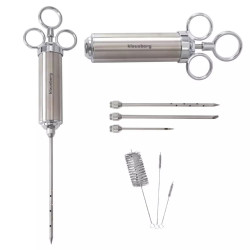 Σύριγγα μαριναρίσματος κρέατος Klausberg KB 7842, 60 ml, 3 βελόνες, Ανοξείδωτο ατσάλι, χωρίς BPA, Ασημί