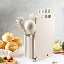 Комплект ножове и прибори Klausberg KB 7935, Дъска и стойка, 12 части, Бежов