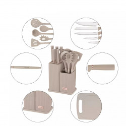 Set cutite si ustensile Klausberg KB 7935, Tocator si suport, 12 piese, Bej