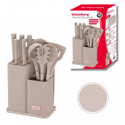 Set cutite si ustensile Klausberg KB 7935, Tocator si suport, 12 piese, Bej