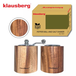 Комплект мелничка за пипер и солница Klausberg KB 7859, Керамичен механизъм, Акациево дърво, Кафяв