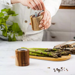 Klausberg KB 7859 Pepper Mill and Salt Shaker Set, Ceramic Mechanism, Acacia Wood, Brown