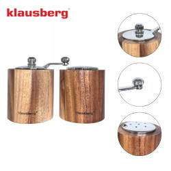 Комплект мелничка за пипер и солница Klausberg KB 7859, Керамичен механизъм, Акациево дърво, Кафяв