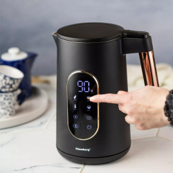 Електрическа кана Klausberg KB 7892, 2200W, 1.7 л, 13 настройки, 4 програми, LED дисплей, Въртяща се основа, Черен/Розово злато