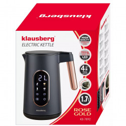 Електрическа кана Klausberg KB 7892, 2200W, 1.7 л, 13 настройки, 4 програми, LED дисплей, Въртяща се основа, Черен/Розово злато