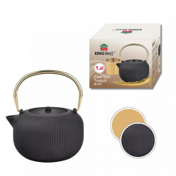 Ceainic din fonta cu infuzor Kinghoff KH 1931, 1 l, Fonta, Interior emailat, Negru