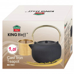 Ceainic din fonta cu infuzor Kinghoff KH 1931, 1 l, Fonta, Interior emailat, Negru