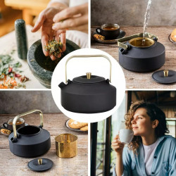 Ceainic din fonta cu infuzor Kinghoff KH 1935, 1 l, Interior emailat, Inductie, Negru