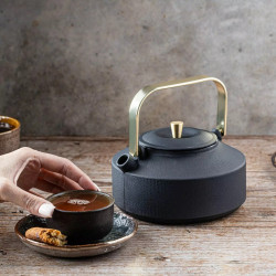 Ceainic din fonta cu infuzor Kinghoff KH 1935, 1 l, Interior emailat, Inductie, Negru