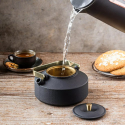 Ceainic din fonta cu infuzor Kinghoff KH 1935, 1 l, Interior emailat, Inductie, Negru