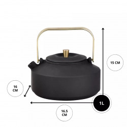 Ceainic din fonta cu infuzor Kinghoff KH 1935, 1 l, Interior emailat, Inductie, Negru