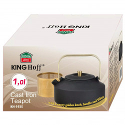 Ceainic din fonta cu infuzor Kinghoff KH 1935, 1 l, Interior emailat, Inductie, Negru