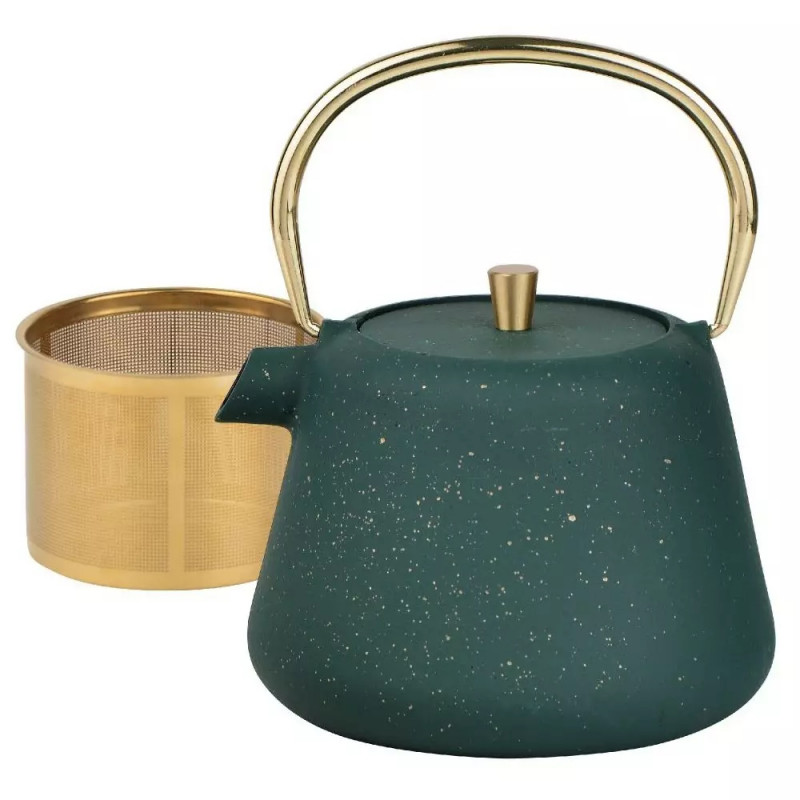 Kinghoff KH 1933 Teapot with Infuser, 1 L, Contoured Spout, Cast Iron, Enameled Interior, Green