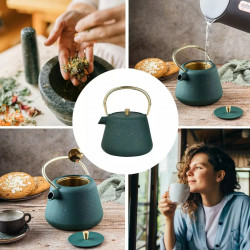 Ceainic din fonta cu infuzor Kinghoff KH 1933, 1 l, Interior emailat, Verde