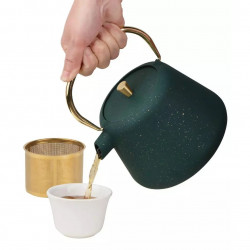 Ceainic din fonta cu infuzor Kinghoff KH 1933, 1 l, Interior emailat, Verde