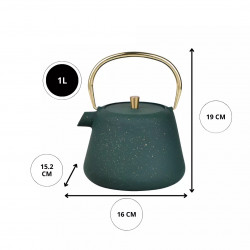 Kinghoff KH 1933 Teapot with Infuser, 1 L, Contoured Spout, Cast Iron, Enameled Interior, Green