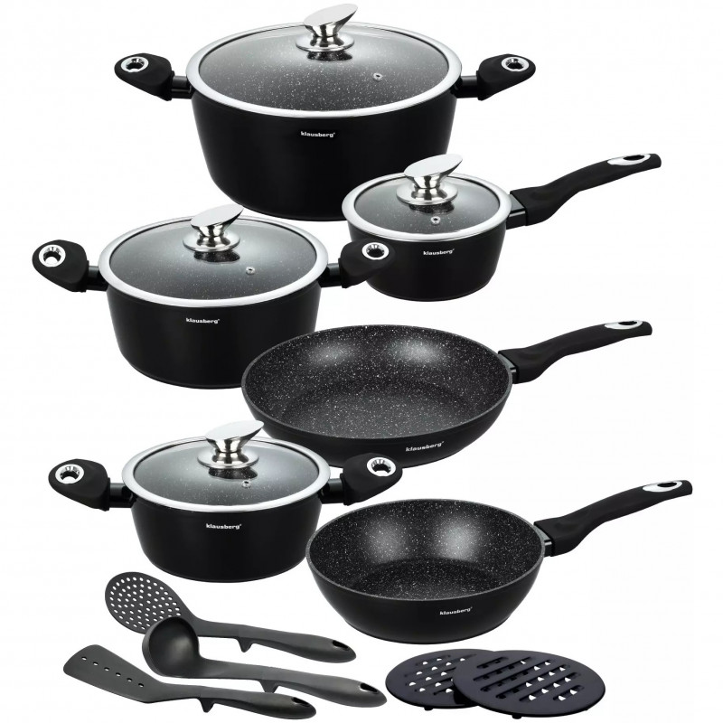 Set oale si tigai Klausberg KB 7322, 15 piese, Termocuplu, Orificiu de turnare, Inductie, Negru