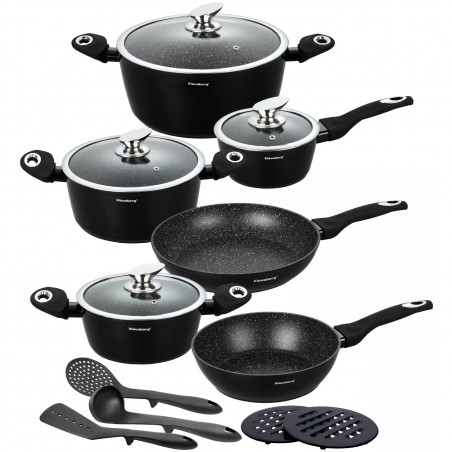 Set oale si tigai Klausberg KB 7322, 15 piese, Termocuplu, Orificiu de turnare, Inductie, Negru