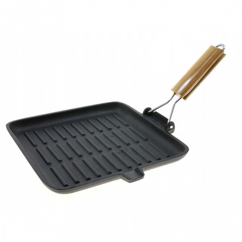 Tigaie grill din fonta Kinghoff KH 1107, 24 cm, Maner pliabil, Inductie, Negru