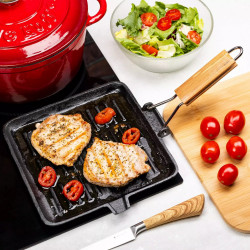 Kinghoff Grill Pan KH 1107, 24 cm, Χυτοσίδηρος, Πτυσσόμενη λαβή, Επαγωγή, Μαύρο