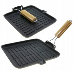 Kinghoff Grill serpenyő KH 1107, 24 cm, öntöttvas, összecsukható fogantyú, indukciós, fekete